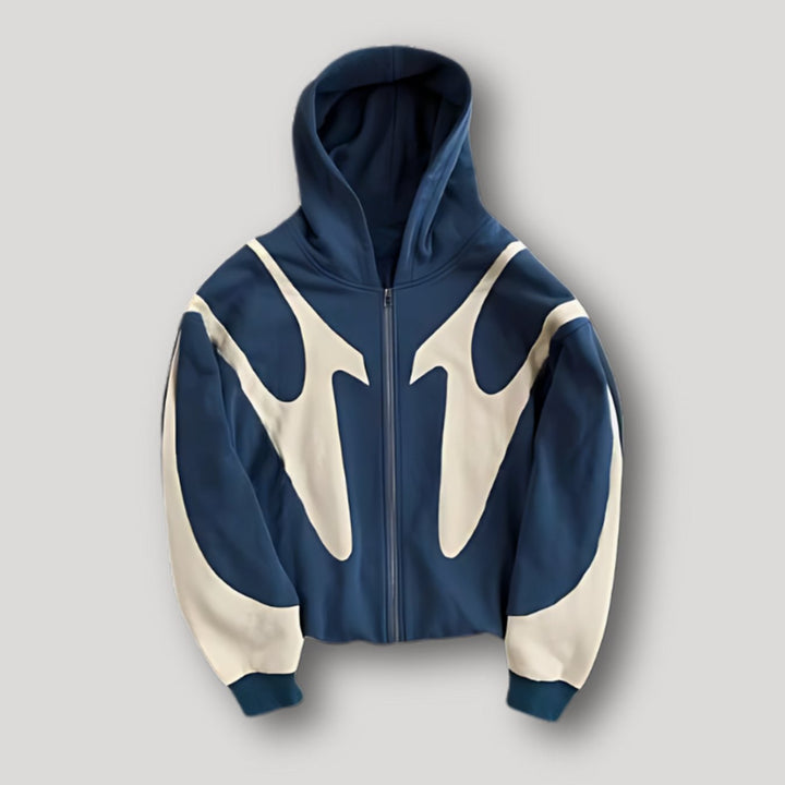Men's Relaxed-Fit Graphic Panel Full-Zip Hoodie - Blue