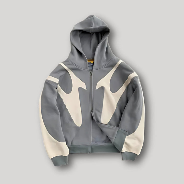Men's Relaxed-Fit Graphic Panel Full-Zip Hoodie - Gray