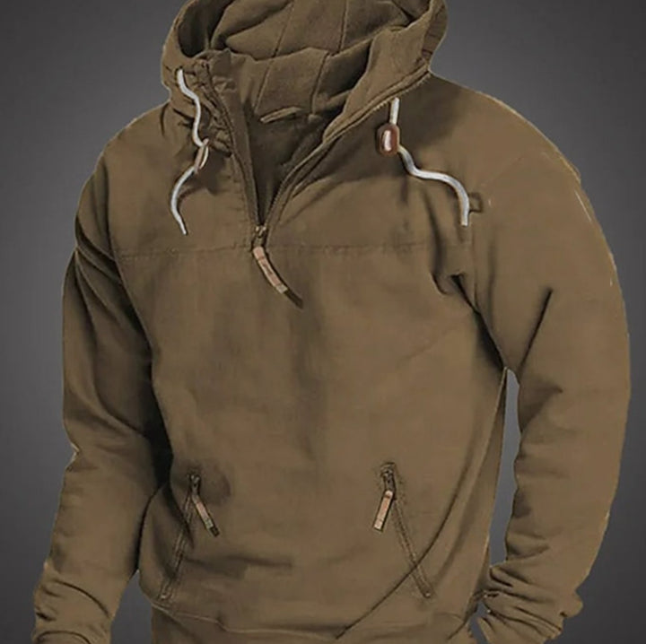 Men's Relaxed-Fit Half-Zip Drawstring Long Sleeve Hoodie - Brown