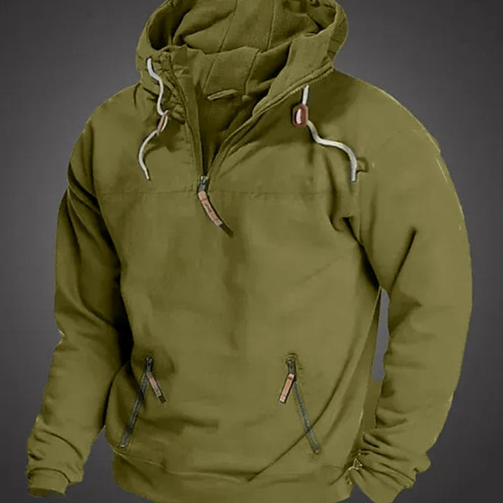 Men's Relaxed-Fit Half-Zip Drawstring Long Sleeve Hoodie - Green