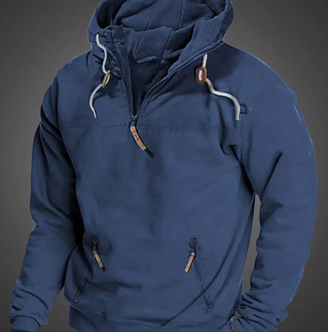 Men's Relaxed-Fit Half-Zip Drawstring Long Sleeve Hoodie - Blue
