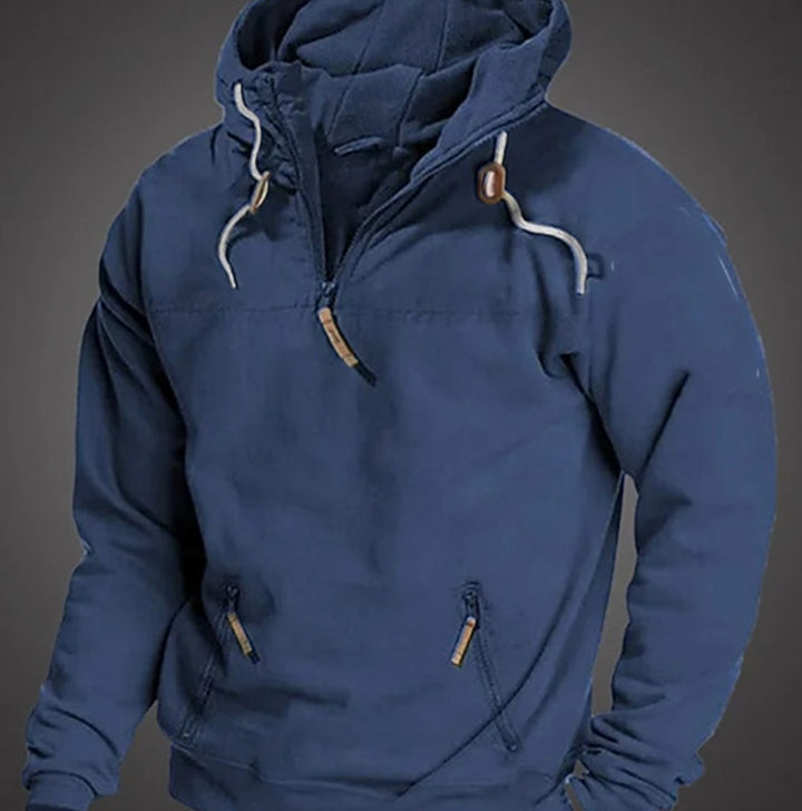 Men's Relaxed-Fit Half-Zip Drawstring Long Sleeve Hoodie - Blue