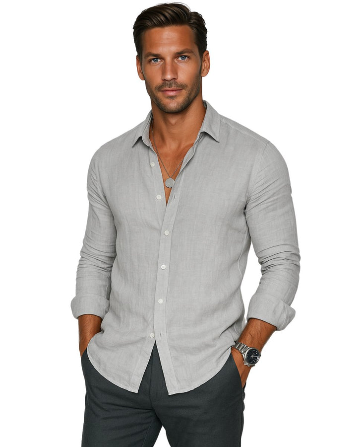 Men's Relaxed-Fit Lightweight Linen Long-Sleeve Button-Up Shirt