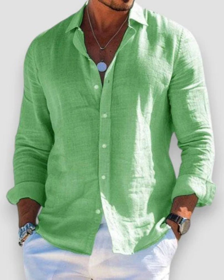 Men's Relaxed-Fit Lightweight Linen Long-Sleeve Button-Up Shirt - Light Green
