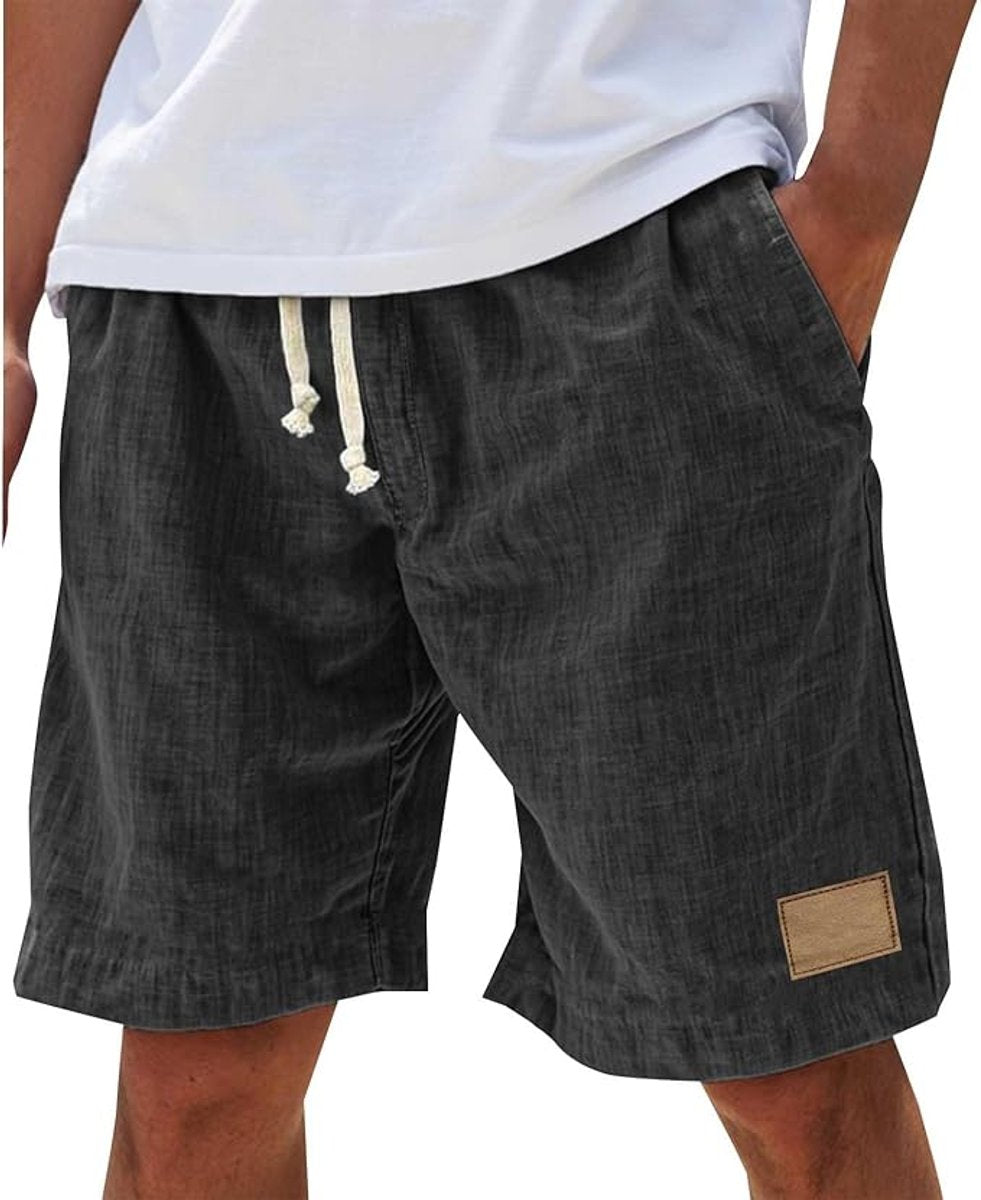 Men's Relaxed-Fit Linen-Feel Drawstring Casual Shorts - Black