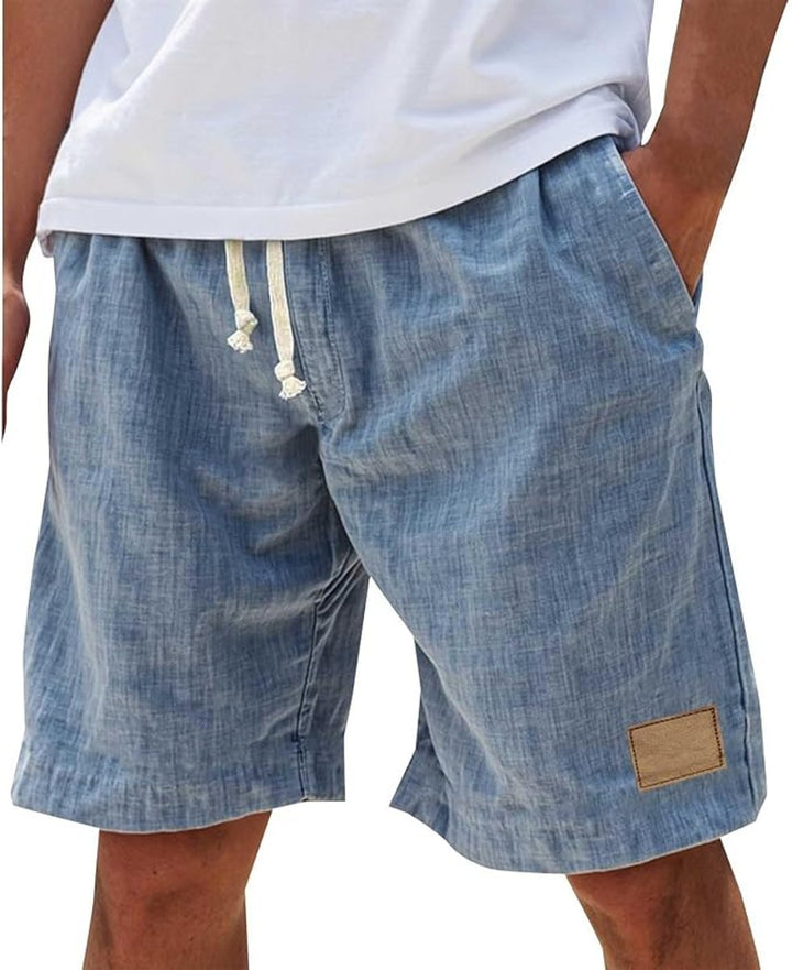 Men's Relaxed-Fit Linen-Feel Drawstring Casual Shorts - Blue