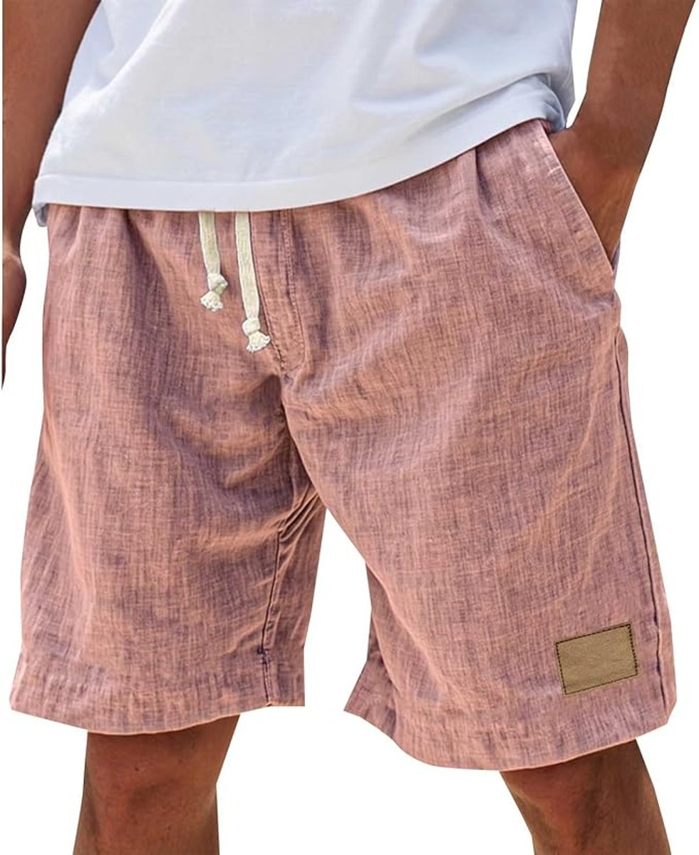 Men's Relaxed-Fit Linen-Feel Drawstring Casual Shorts - Pink