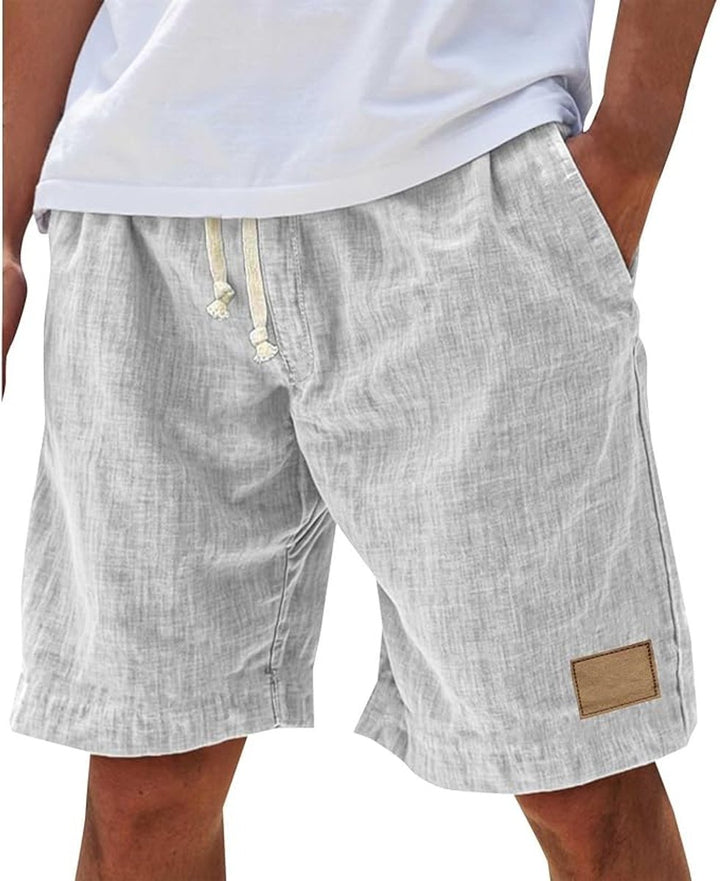 Men's Relaxed-Fit Linen-Feel Drawstring Casual Shorts - White