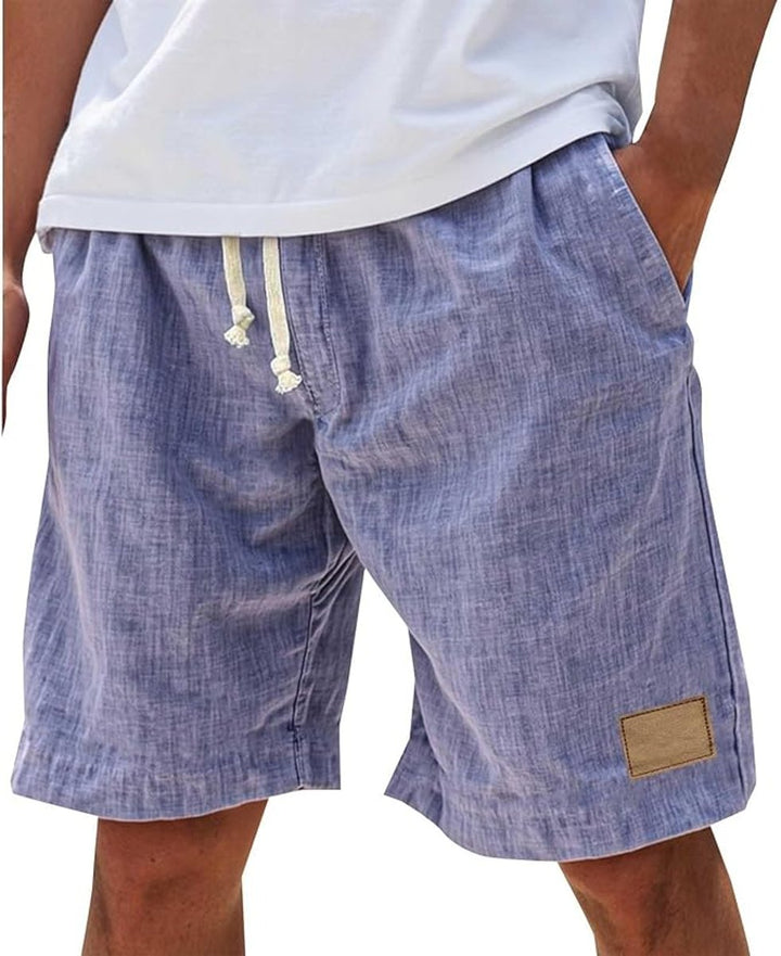 Men's Relaxed-Fit Linen-Feel Drawstring Casual Shorts - Purple