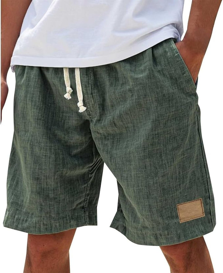 Men's Relaxed-Fit Linen-Feel Drawstring Casual Shorts - Green