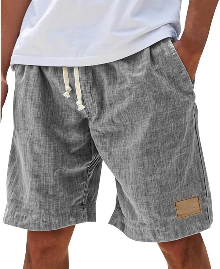 Men's Relaxed-Fit Linen-Feel Drawstring Casual Shorts - Gray