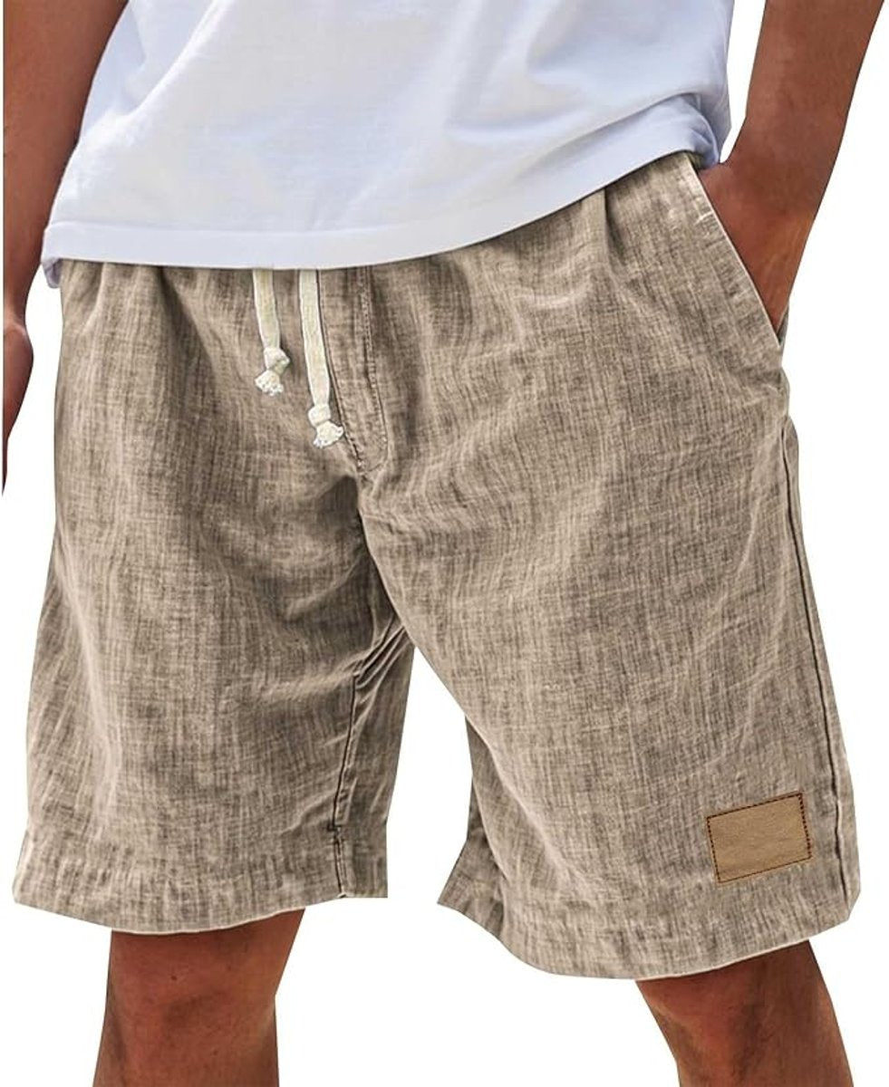 Men's Relaxed-Fit Linen-Feel Drawstring Casual Shorts - Khaki