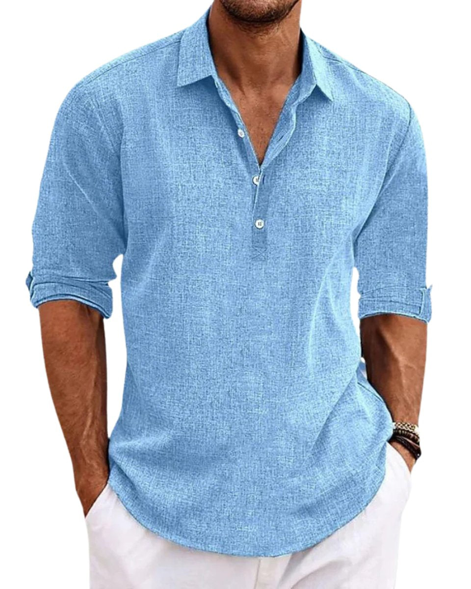 Men's Relaxed-Fit Long-Sleeve Linen Henley Shirt