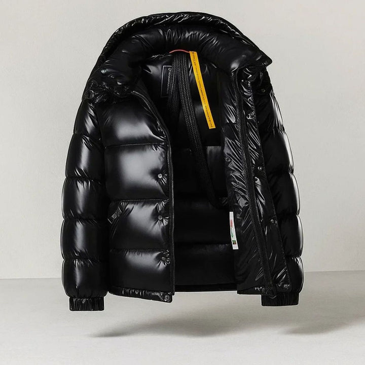 Men's Relaxed-Fit Zip-Up Insulated Puffer Jacket High Funnel Neck - Black