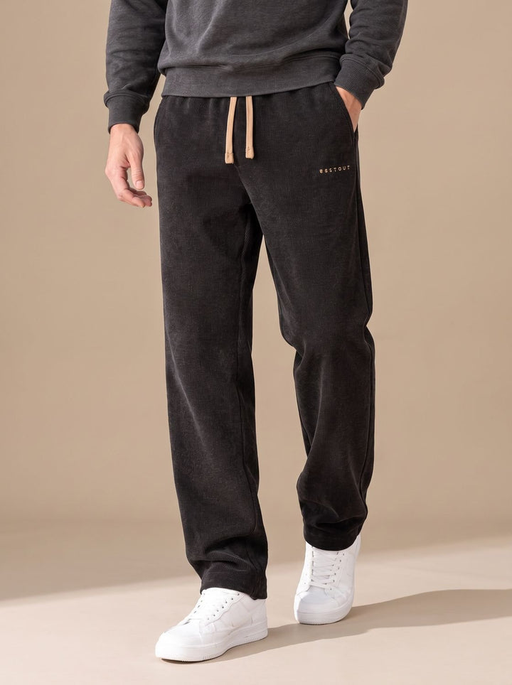 Men's Relaxed Straight-Leg Corduroy Drawstring Pants - Black