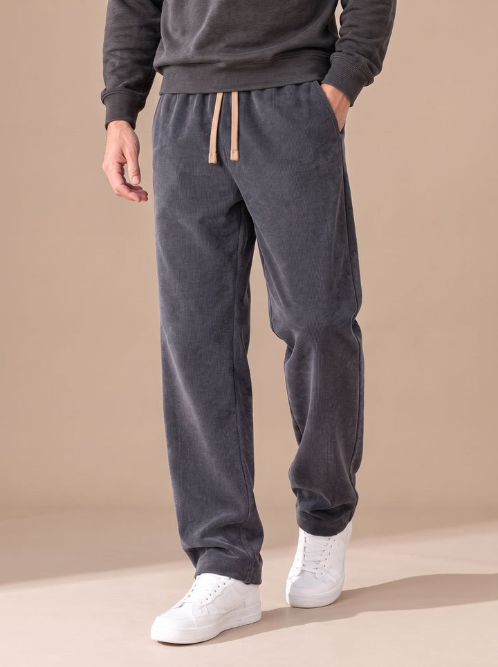 Men's Relaxed Straight-Leg Corduroy Drawstring Pants - Gray