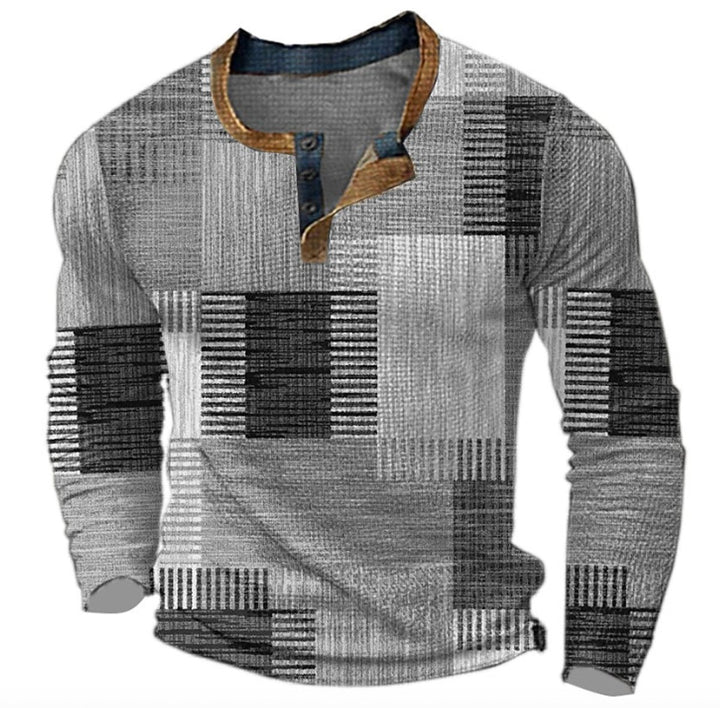 Men's Retro Colorblock Long Sleeve Henley Knit Sweater - Gray