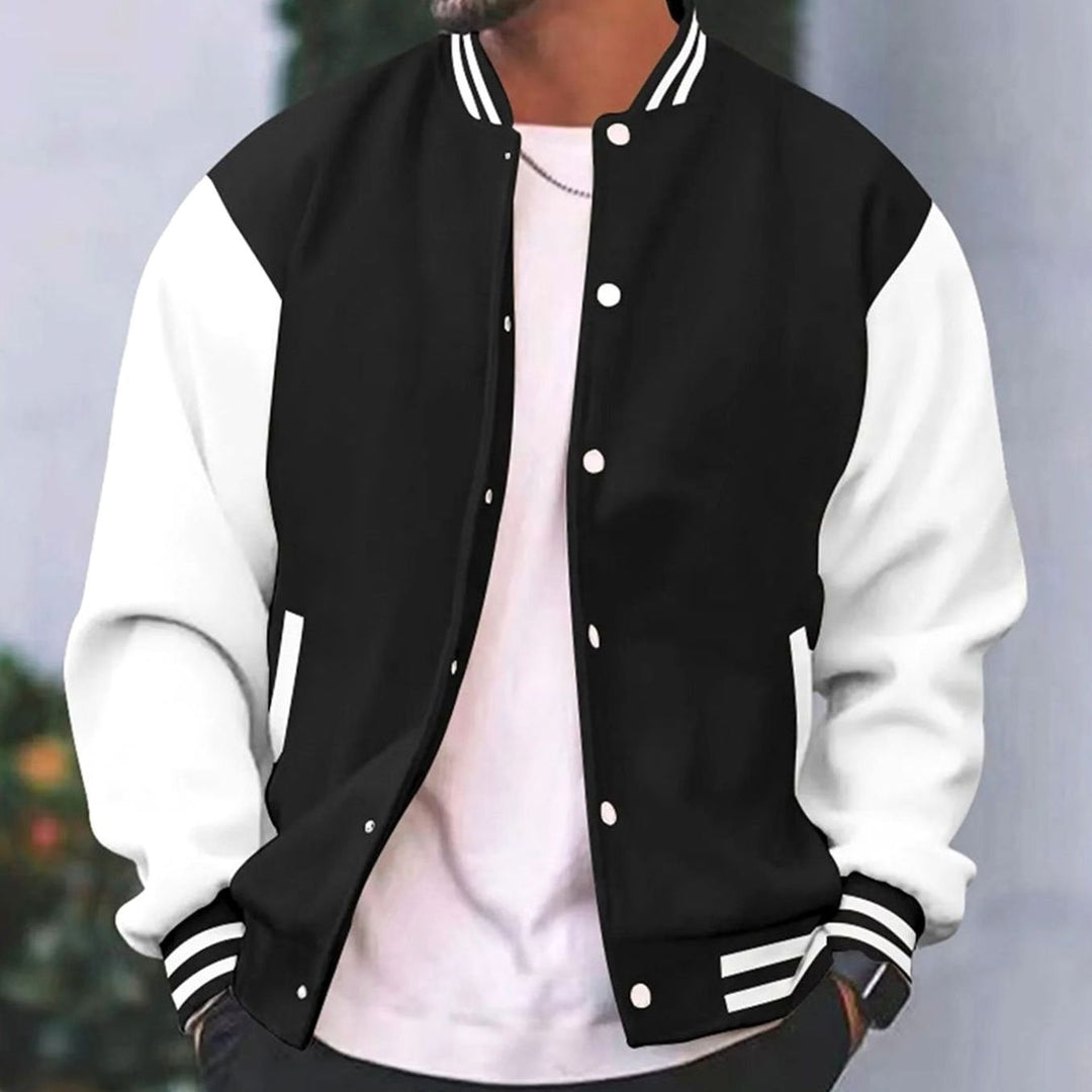 Men's Retro Two-Tone Snap-Button Varsity Jacket - Black