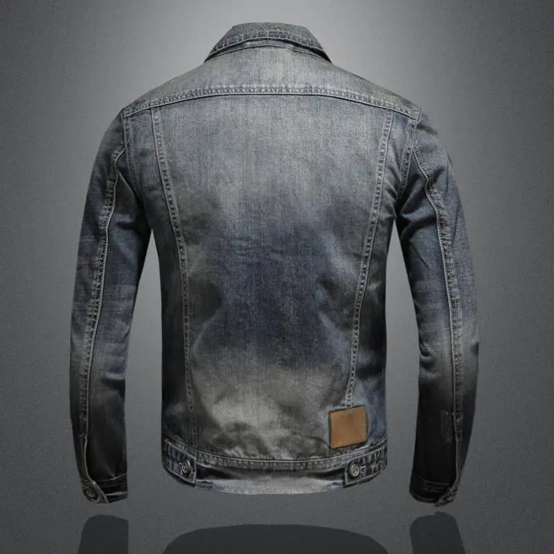 Men's Retro Washed Denim Zip-Up Jacket Casual Outerwear Coat
