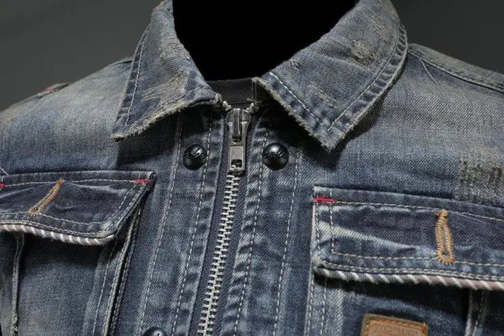 Men's Retro Washed Denim Zip-Up Jacket Casual Outerwear Coat