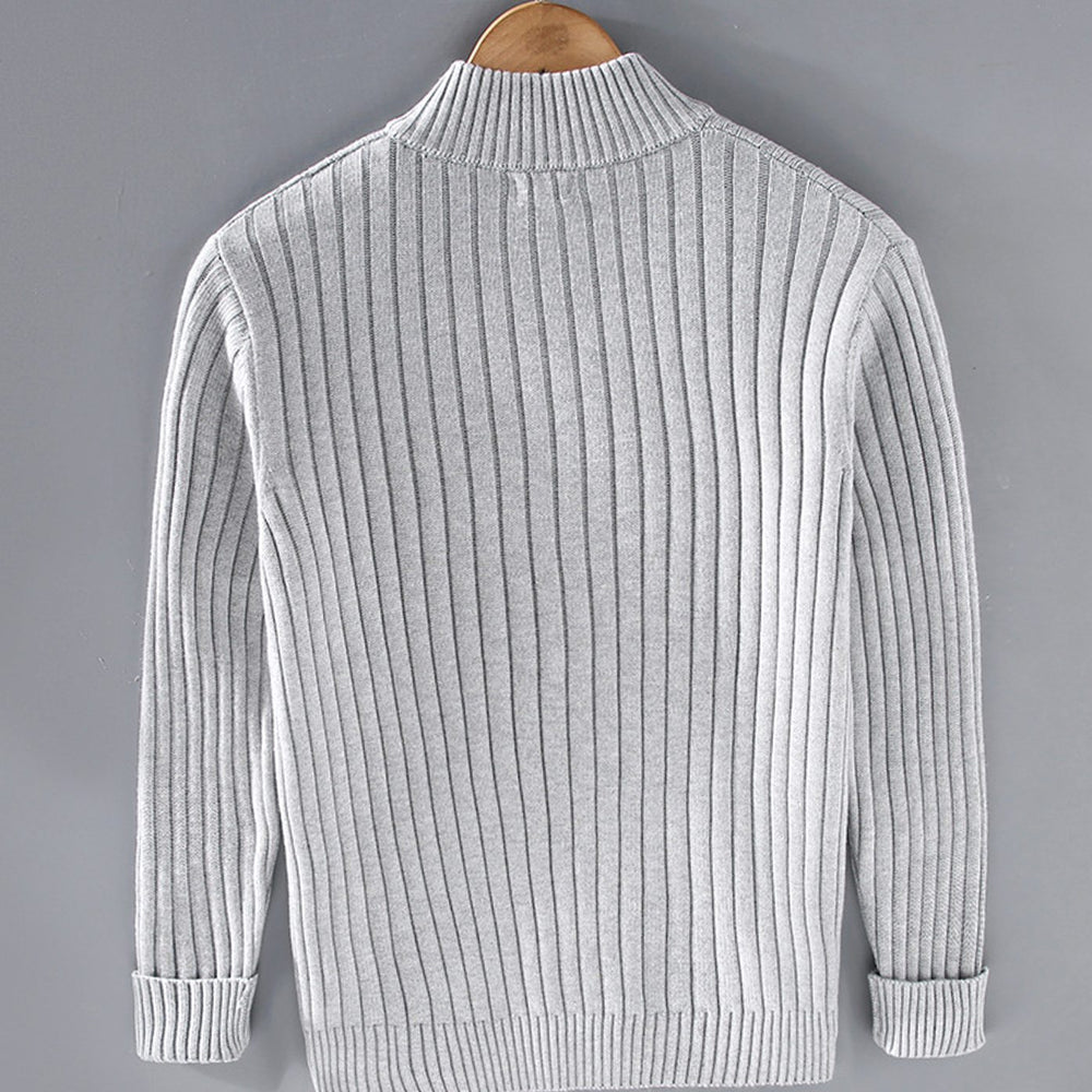 Men's Ribbed-Knit Full-Zip Winter Cardigan Sweater