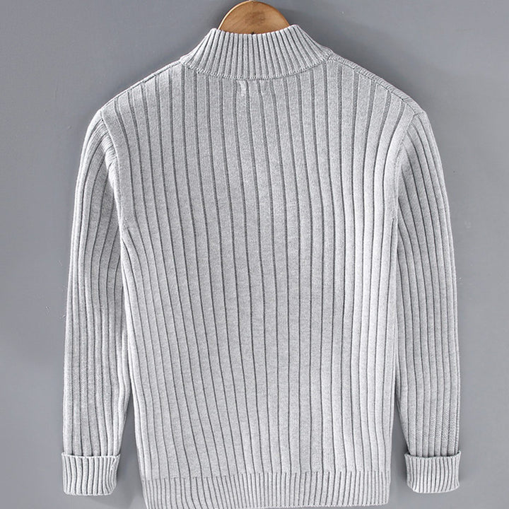 Men's Ribbed-Knit Full-Zip Winter Cardigan Sweater