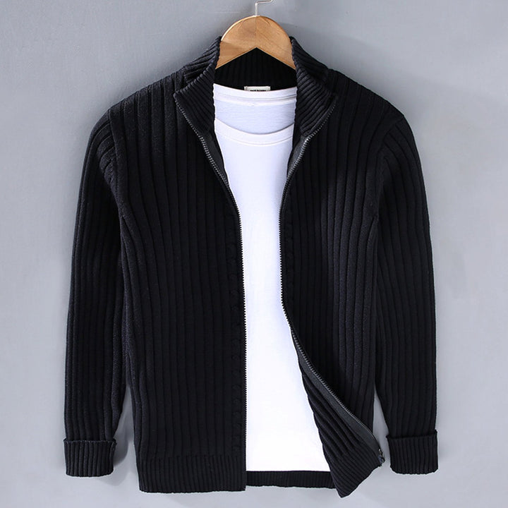 Men's Ribbed-Knit Full-Zip Winter Cardigan Sweater - Black