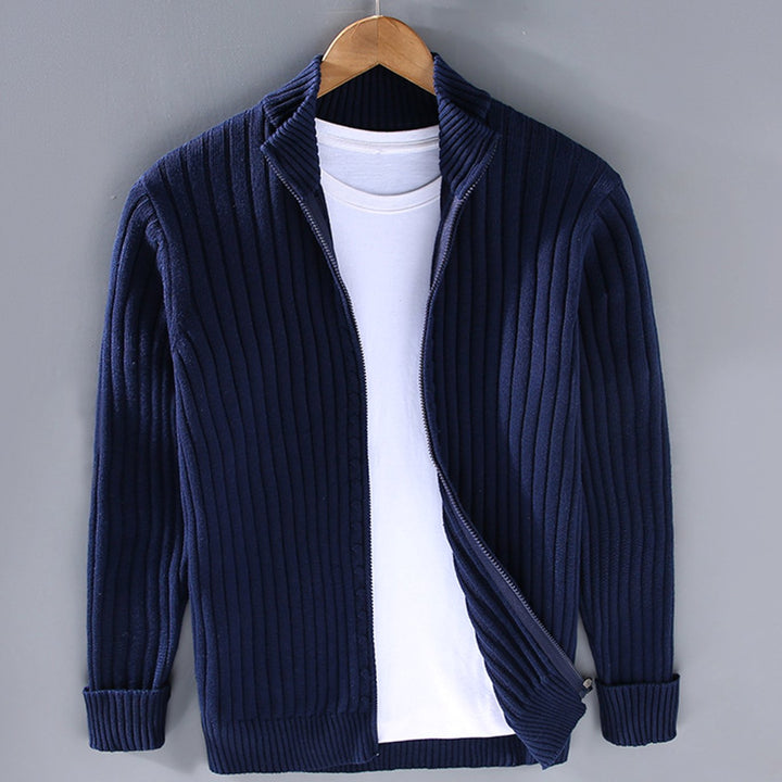 Men's Ribbed-Knit Full-Zip Winter Cardigan Sweater - Blue