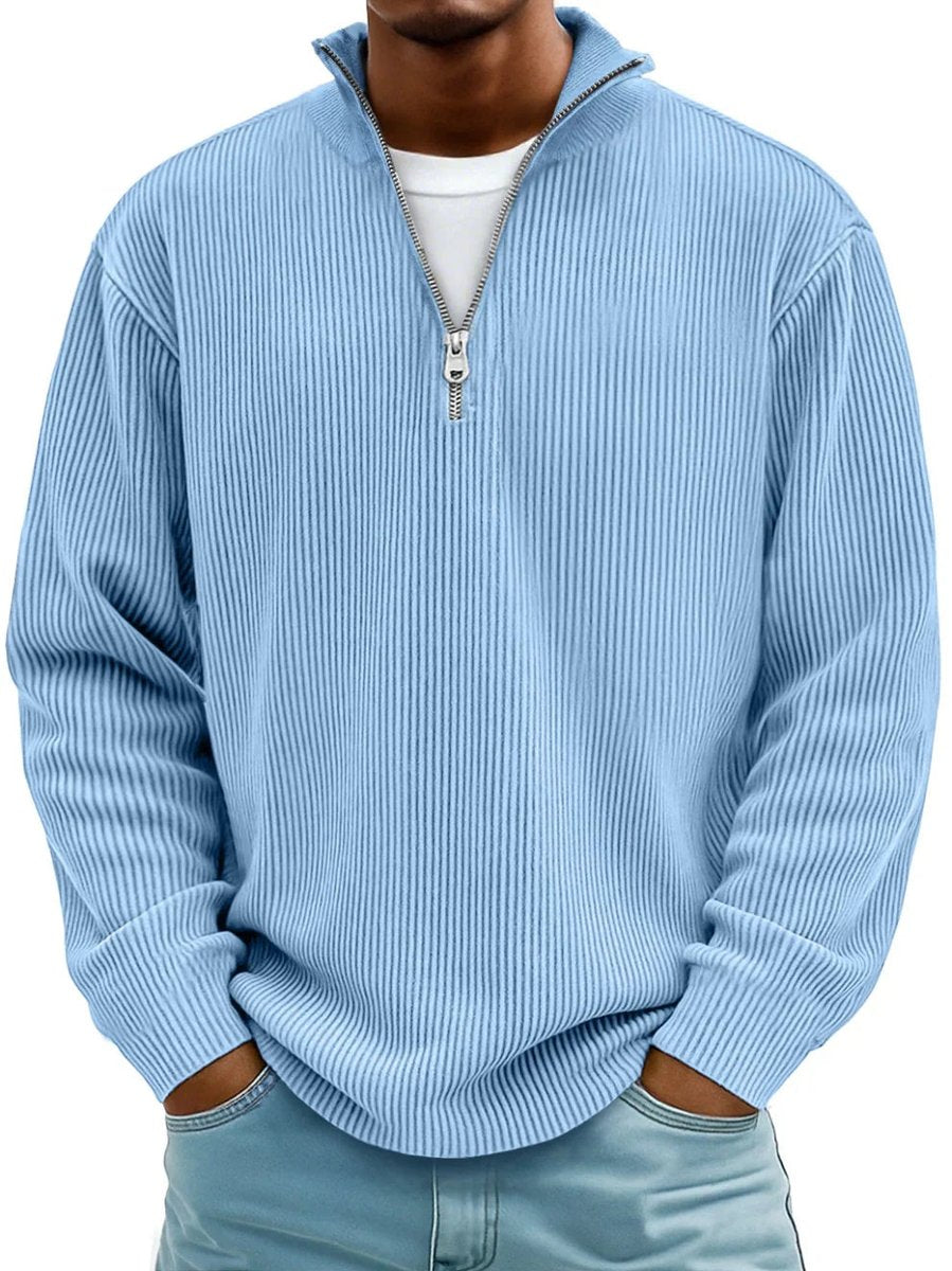 Men's Ribbed Knit Sweater Quarter-Zip Pullover - Blue
