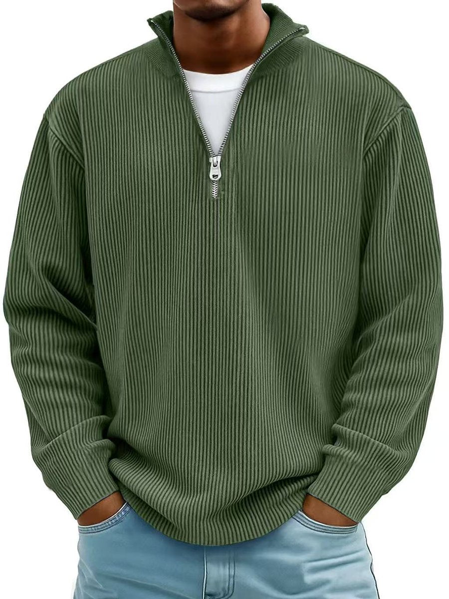 Men's Ribbed Knit Sweater Quarter-Zip Pullover - Olive Green