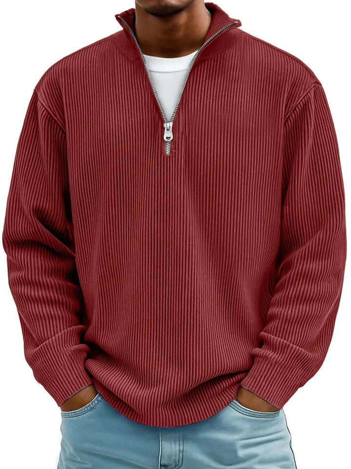 Men's Ribbed Knit Sweater Quarter-Zip Pullover - Red