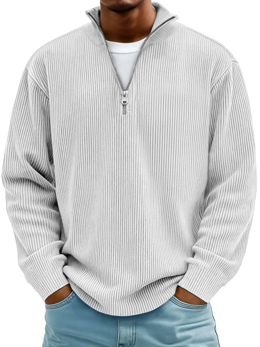 Men's Ribbed Knit Sweater Quarter-Zip Pullover - White