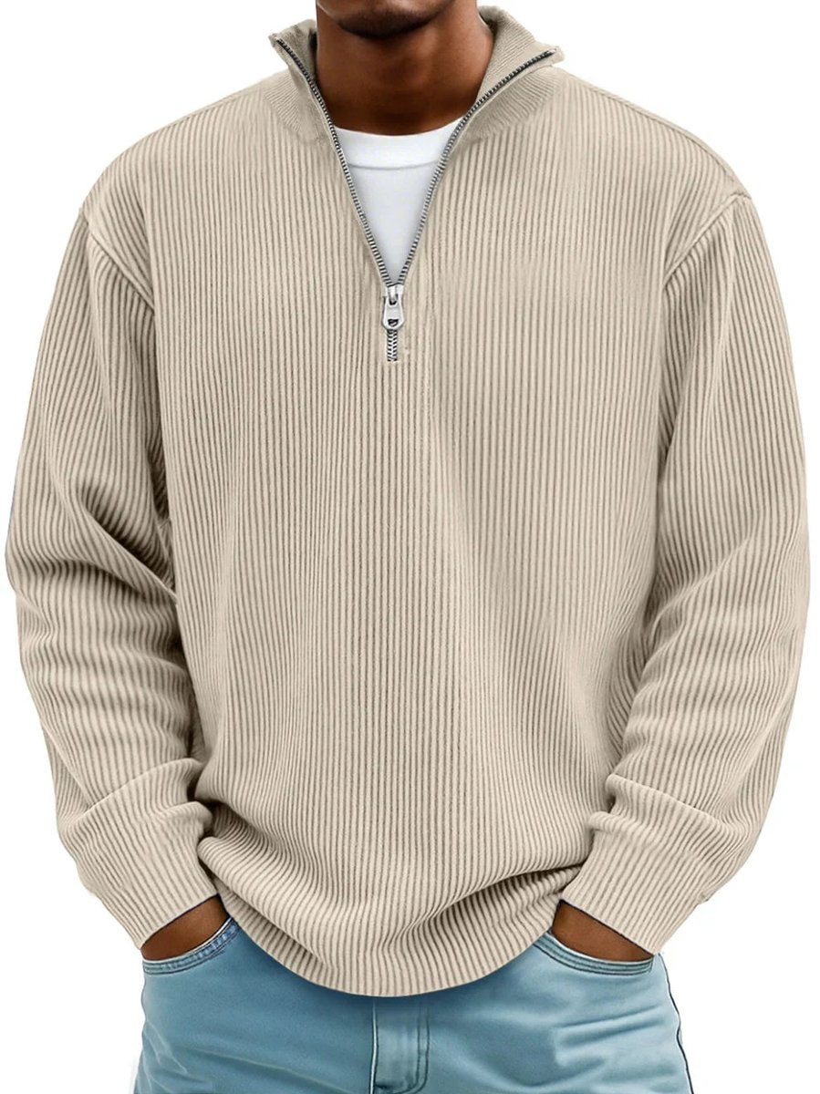 Men's Ribbed Knit Sweater Quarter-Zip Pullover - Khaki