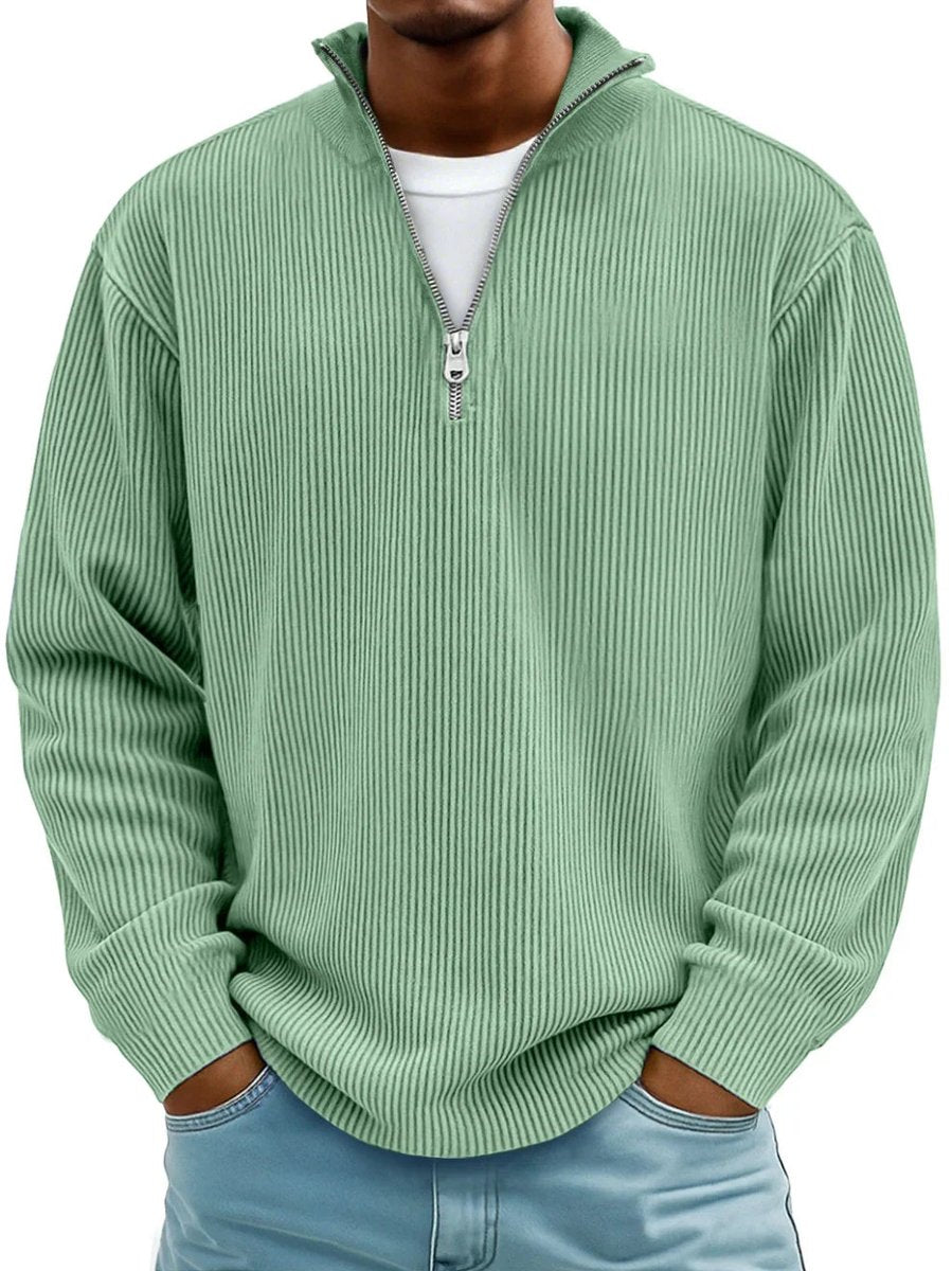 Men's Ribbed Knit Sweater Quarter-Zip Pullover - Green