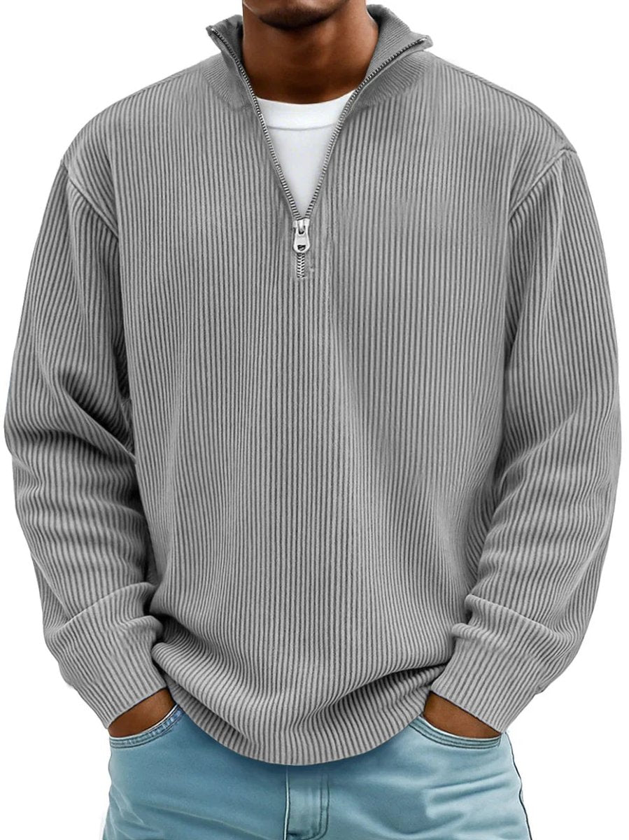Men's Ribbed Knit Sweater Quarter-Zip Pullover - Gray