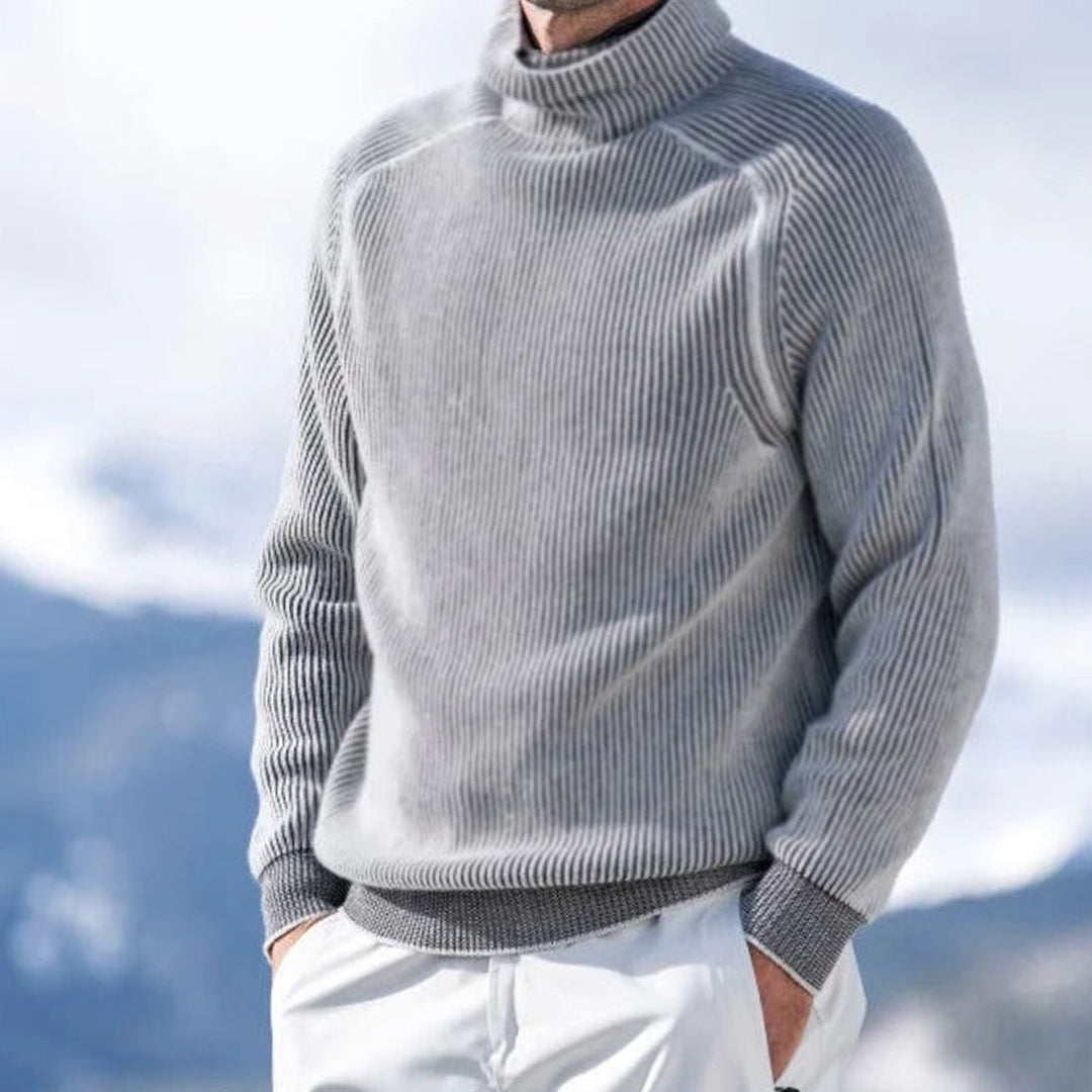 Men's Ribbed Knit Turtleneck Sweater Casual Winter Pullover - Grey
