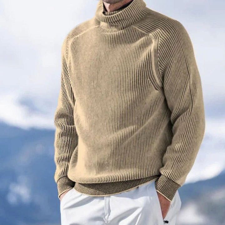 Men's Ribbed Knit Turtleneck Sweater Casual Winter Pullover - Khaki