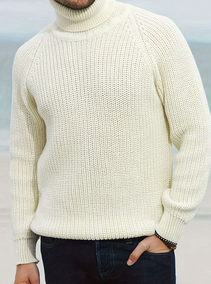 Men's Ribbed Knit Turtleneck Sweater Regular Fit Pullover