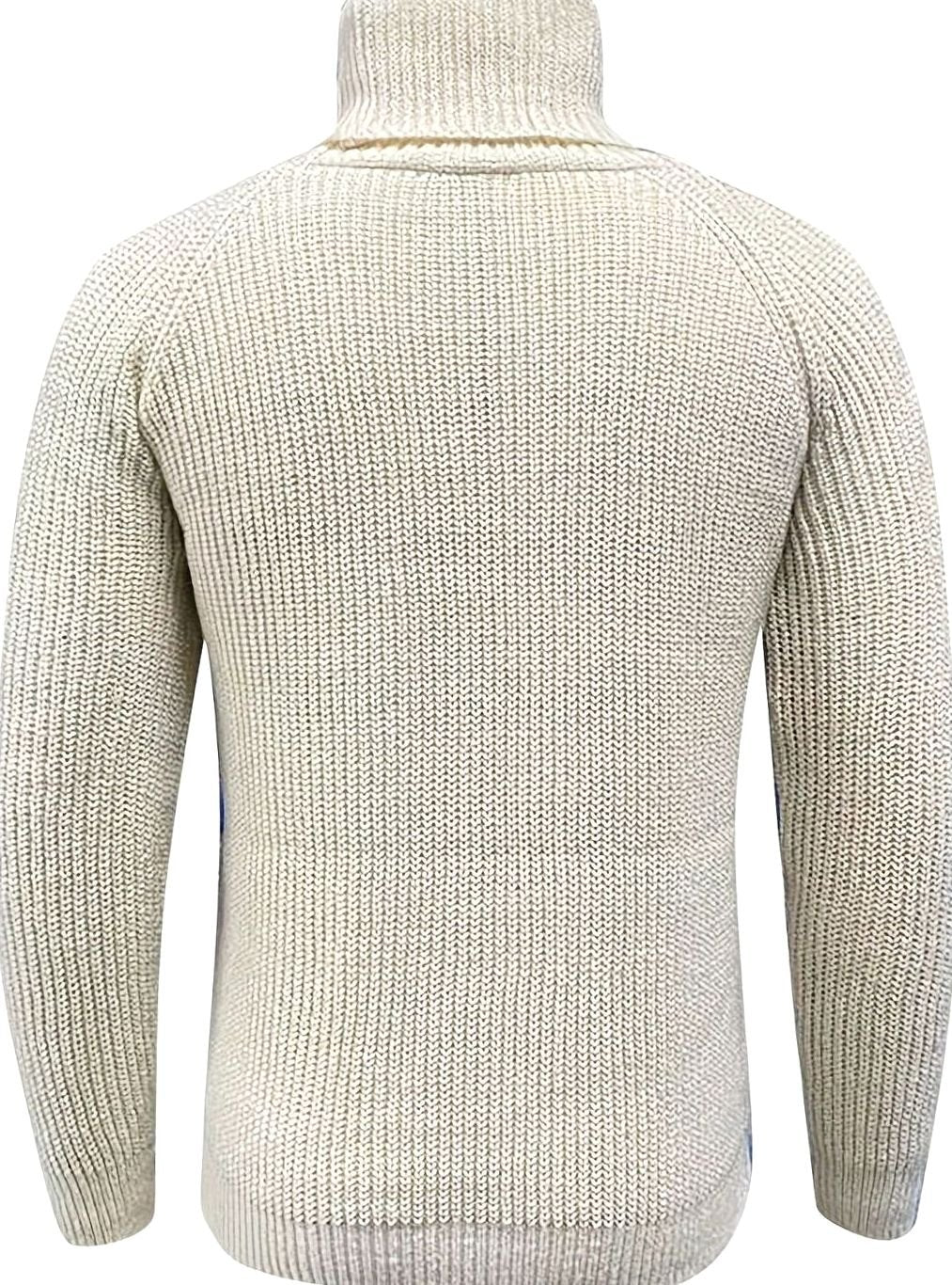 Men's Ribbed Knit Turtleneck Sweater Regular Fit Pullover