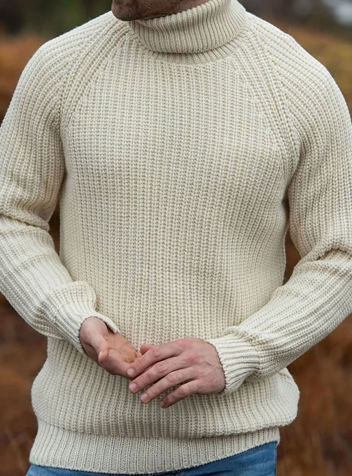Men's Ribbed Knit Turtleneck Sweater Regular Fit Pullover