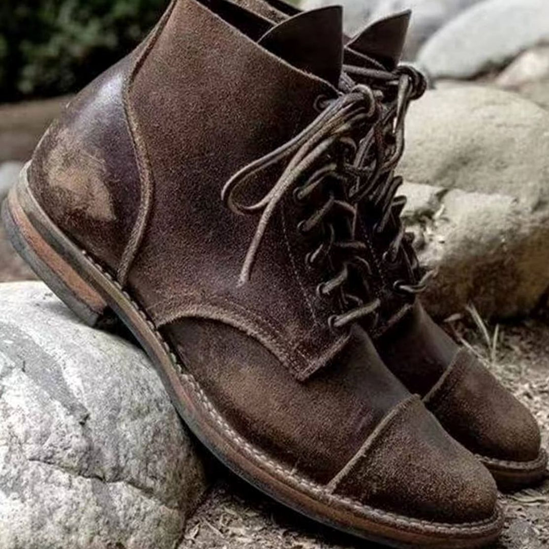 Men's Rugged Leather Ankle Lace-Up Boots - Dark Brown