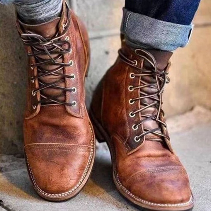Men's Rugged Leather Ankle Lace-Up Boots - Light Brown