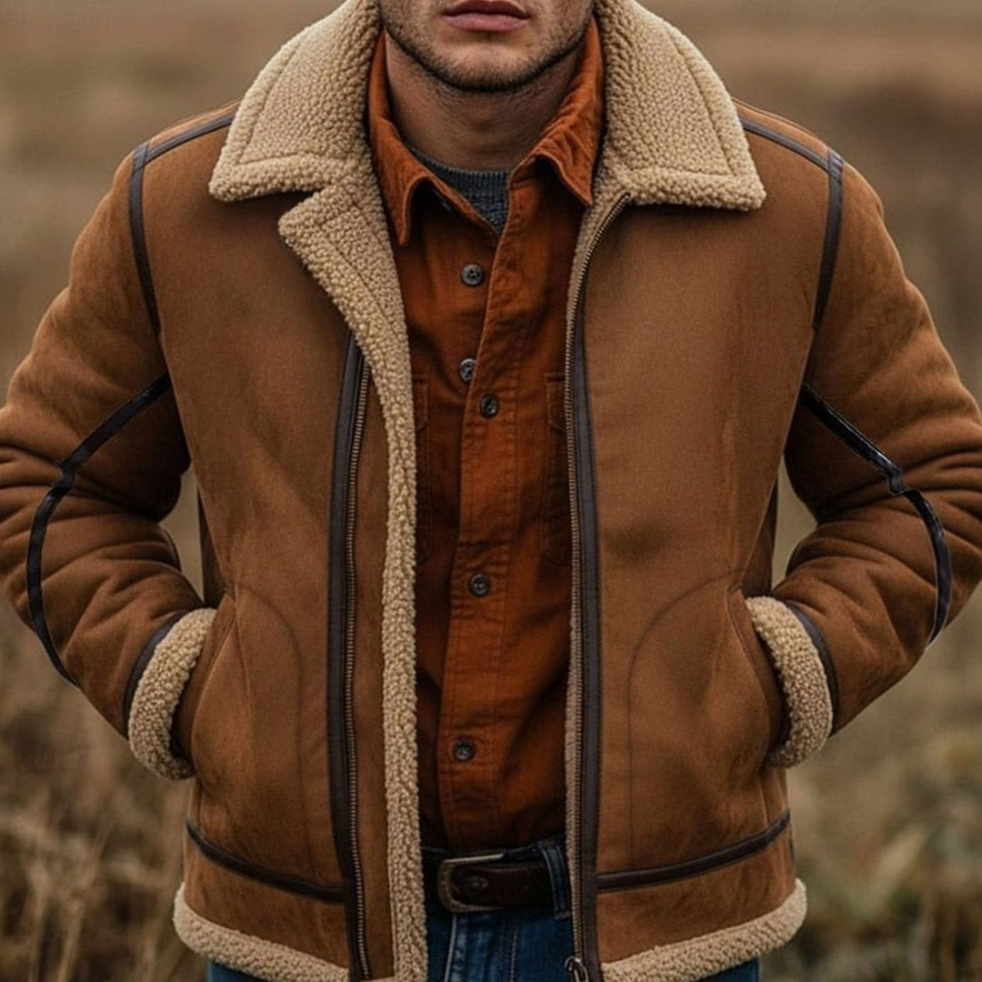 Men's Sherpa-Lined Aviator Bomber Jacket Full-Zip - Brown