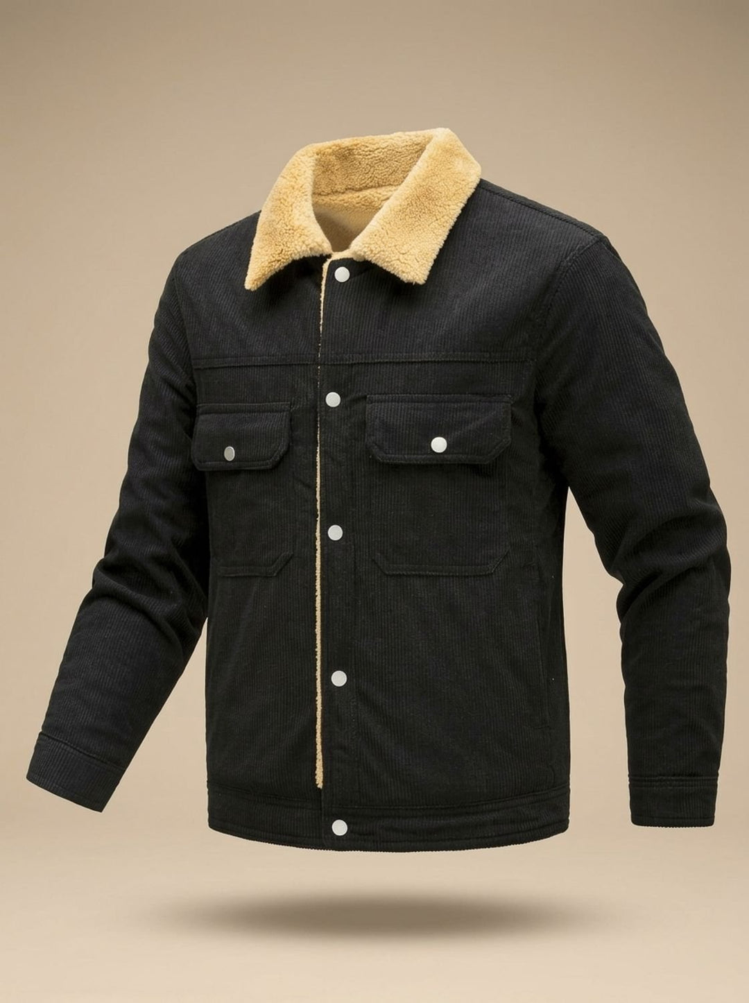 Men's Sherpa-Lined Corduroy Button-Front Jacket - Black