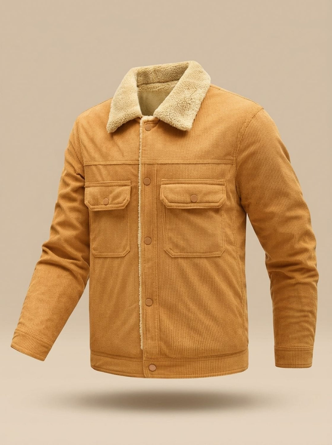 Men's Sherpa-Lined Corduroy Button-Front Jacket - Caramel