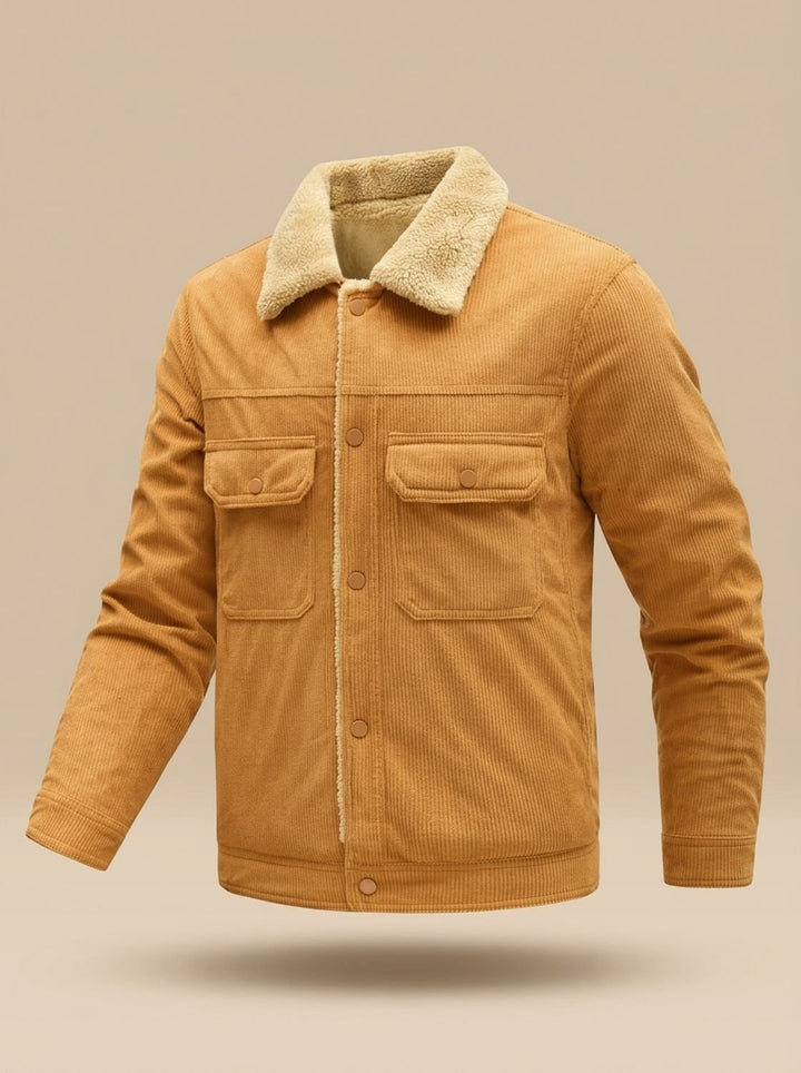 Men's Sherpa-Lined Corduroy Button-Front Jacket - Caramel