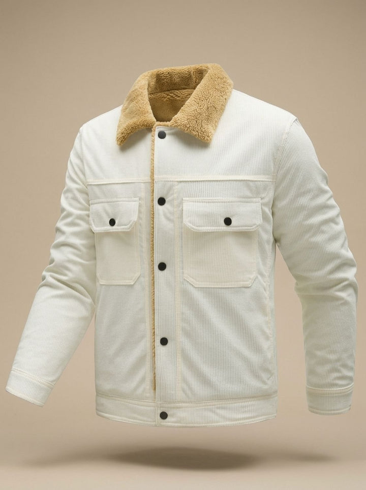 Men's Sherpa-Lined Corduroy Button-Front Jacket - White