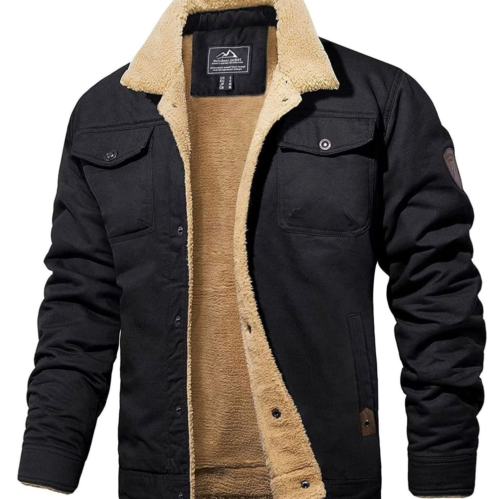 Men's Sherpa-Lined Fleece Winter Jacket Relaxed Fit - Black