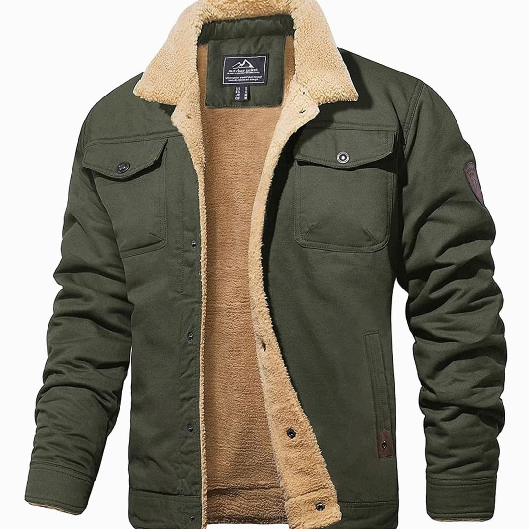 Men's Sherpa-Lined Fleece Winter Jacket Relaxed Fit - Army Green