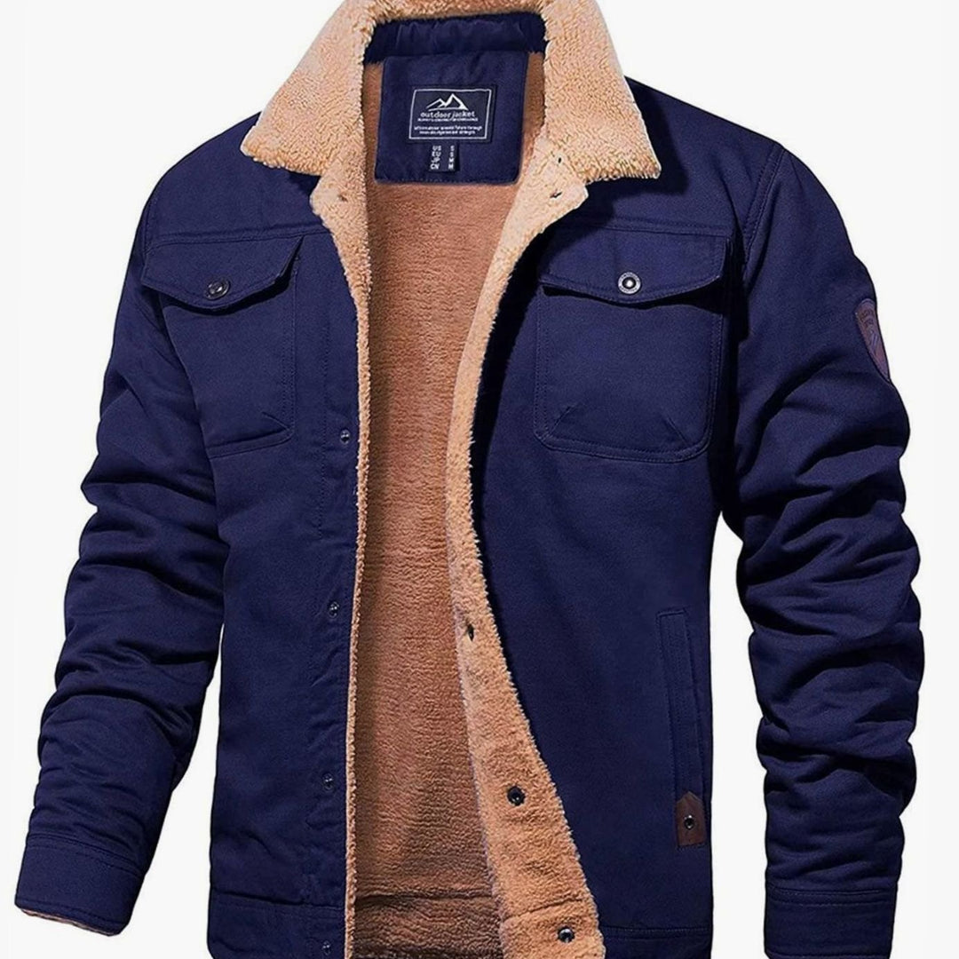 Men's Sherpa-Lined Fleece Winter Jacket Relaxed Fit - Navy Blue